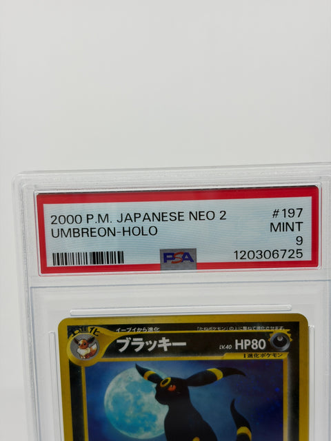 PSA 9 Pokemon Card Umbreon Lv.40 Holo Neo 2 Japanese Old Back #197 MT