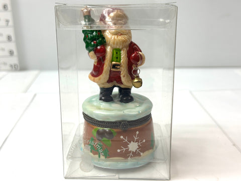 Limoges Porcelain Trinket Box Santa Claus As-Is Damaged Junk