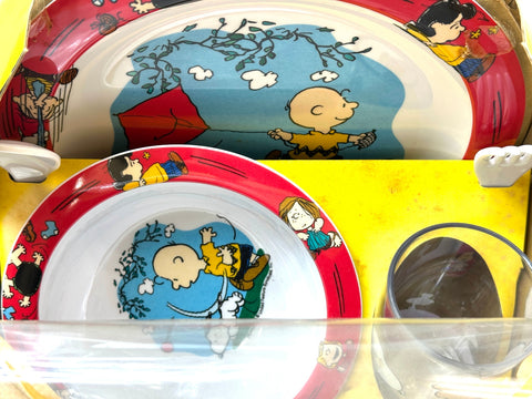 Peanuts Snoopy & Friends Tableware 5 Piece Set Outer Box Damage Stained
