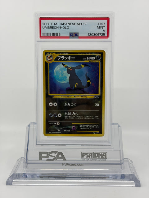 PSA 9 Pokemon Card Umbreon Lv.40 Holo Neo 2 Japanese Old Back #197 MT