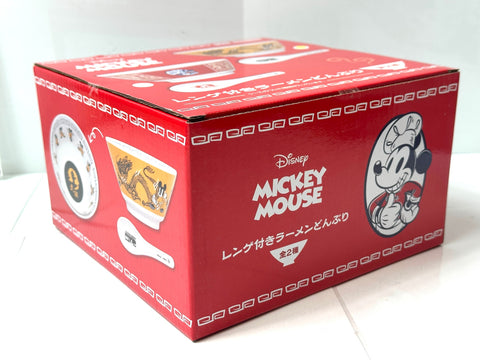 FuRyu Disney Mickey Mouse Ramen Bowl with Spoon Wood Grain Design Bukou